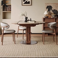 Table à manger extensible avec plateau en pierre frittée et base en bois massif, style moderne vintage
