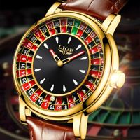 Nouvelle Montre-bracelet de Luxe pour Homme, à Quartz, Marron, Décontractée et Professionnelle, avec Cadran à Billes Rotatives Amusantes, Bracelet en Cuir et Boîtier en Alliage, Style Roulette