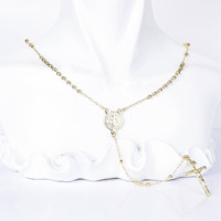 Grossiste Bijoux Rosaire Unisexe Religieux Collier Plaqué Or 14 Carats Chrétien Catholique Petite Taille Perles en Laiton Croix Jésus Chapelet