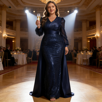 Robe de soirée sirène moderne grande taille en satin à sequins avec cape, taille naturelle, élégante, col en V, bretelles fines, motif