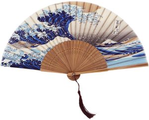 Luxury Japanese Hand Held Fan Boxed Great Wave off Kanagawa Bamboo Crafts 33cm DIY Style for Souvenirs