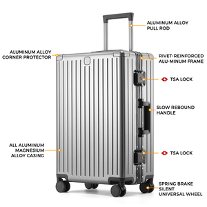 20/24/26/29 Inch High-End Full Aluminum Luggage Business <strong>Suitcase</strong> Carry-On Silent Brake Spinner <strong>Wheels</strong> With TSA Lock - Product Image 4