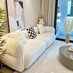 Alien Semicircular <b>Cream</b> Fabric <b>Sofa</b> Upholstered Foam Filling For Small Apartments Living Room - Product Image 1