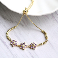 JML vente en gros d'accessoires de mode laminés en or 14k bracelet en zircon fleur réglable multicolore bijoux fins breloques pour femmes