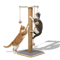 Colonne à gratter pour chat en bois massif classique et moderne, avec jouet suspendu en sisal – Emballage carton écologique – Vente en gros