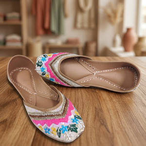 Women's Traditional Handcrafted Genuine Leather Shoes Mixed Colors Floral Embroidery Custom Logo Hook Loop Closure Durable - Product Image 1