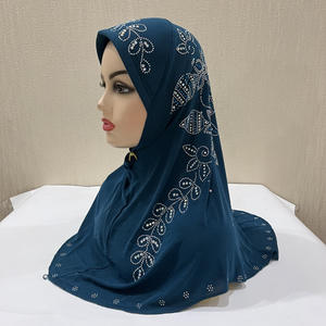 Bufanda de cabeza de taladro de pavo real de moda Hijab instantáneo Undercap con Hijab instantáneo de doble bucle musulmán árabe - Product Image 2