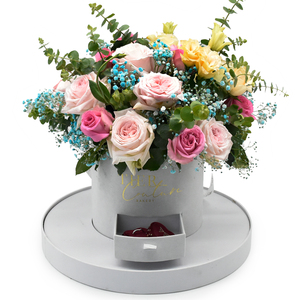Grande boîte-cadeau d'emballage de fleurs de <span class=keywords><strong>rose</strong></span> en papier à cylindre rond en plastique transparent avec logo personnalisé avec tiroir pour chocolat de mariage - Product Image 2