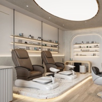 Comptoir de réception de salon de manucure de luxe sur mesure avec éclairage LED, comptoir d'accueil pour institut de beauté, design d'intérieur