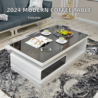 Table basse en verre trempé réglable en hauteur, en bois MDF, avec rangement caché, multifonctionnelle, pliable, moderne, pour salon