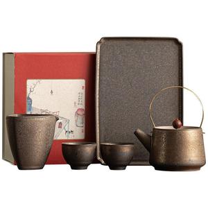Kung Fu <b>Tea</b> Set With Handle One Teapot Two Cups Gilding Ceramic <b>Tea</b> Maker Gift <b>Box</b> For Office Home Use - Product Image 5