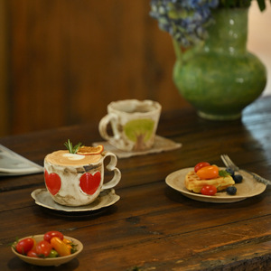 Ensemble de tasses à café en céramique vintage de luxe, peintes à la main, motif arbre vert, faites à la main, pour la maison et l'extérieur, café et latte - Product Image 4