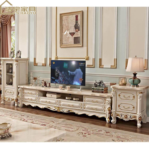 classic white and gold american rural solid wood tv cabinet  Wood Storage Cabinet Nordic tv cabinet and coffee table set