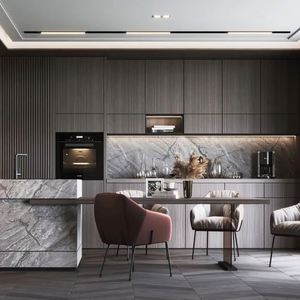 Armoires de cuisine de qualité professionnelle avec évier en acier et plan de travail en marbre, conception gratuite - Product Image 1