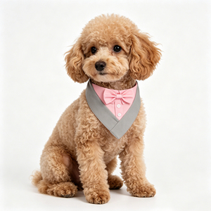Esmoquin para Perro Tanpopo Gentleman en Gris y Rosa <span class=keywords><strong>con</strong></span> Corbata de Moño, Pañuelo para Perro para Bodas, Cumpleaños, Disfraces, Collar Festivo para Perros - Product Image 1