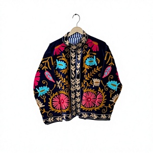 Wholesale <b>Velvet</b> Embroidered Jacket <b>Women's</b> Mandarin Collar Full Sleeve Floral Design Handmade Autumn <b>Coat</b> - Product Image 1