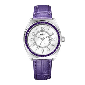 Montre de luxe en cuir véritable pour femme, avec zircon arc-en-ciel, boîtier poli, verre saphir, petit mouvement mécanique Miyota 6T15 - Product Image 4