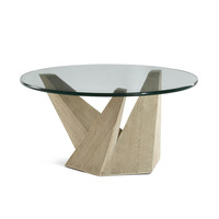 Table basse de luxe antique en bois avec plateau rond en verre, délicate et durable, pour salon contemporain européen