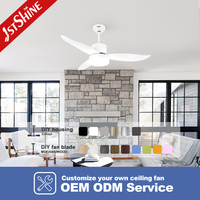 Ventilateur de plafond 1stshine, best-seller, 44 pouces, pales en plastique ABS, moteur DC, ventilateur de plafond LED avec lumière