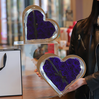 Konservierte Ewige Rose Herzförmige Acrylbox mit Spiegelboden Geschenkset für Sie zum Valentinstag und Muttertag