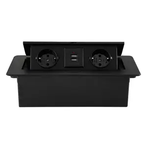 Table Connection Box with Hidden Pop Up Socket with 2 Outlets and 2 USB Ports for Conference Room Countertop(No Plug Cable)