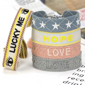 Pulsera tejida <span class=keywords><strong>de</strong></span> alta calidad con texto bordado, brazalete <span class=keywords><strong>de</strong></span> la amistad con remaches, pulsera hecha a mano con tachuelas - Product Image 5