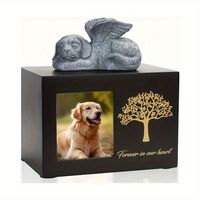 Ataúd y urna de madera para cenizas de mascotas con marco de fotos y diseño de árbol de la vida para perros y gatos