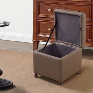 Multi-functional Mobile Cube Storage <strong>Ottoman</strong>, 360 Rotatable <strong>Caster</strong> Footrest Stool Lift Top Hidden Storage Box PU Padded Seat - Product Image 3