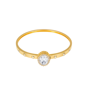 Fashion Bangle 316L Stainless Steel PVD Gold Plating Oval <b>Crystal</b> Center Studs Elegant Women Jewelry <b>Bracelet</b> - Product Image 2