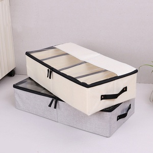 Boîte à chaussures rectangulaire à quatre compartiments en tissu transparent coton-lin épaissi, grande capacité, design visible, rangement japonais - Product Image 1
