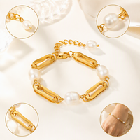 Bracelet élégant classique avec breloque perle, chaîne en acier inoxydable doré, breloques coquillage, poisson, queue de sirène, bijou de poignet tendance