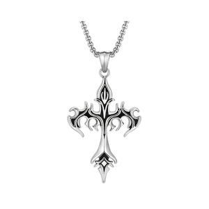 Silberne Kreuz-Halskette für Herren, Edelstahl-Anhänger, gotischer christlicher Schmuck im trendigen Stil für Damen - Product Image 1