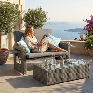 Ensemble <span class=keywords><strong>de</strong></span> canapé en rotin avec structure en acier moderne, dossier réglable et tables d'appoint, 2 places, mobilier <span class=keywords><strong>de</strong></span> <span class=keywords><strong>jardin</strong></span> pour terrasse - Product Image 3