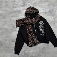 Sweat-shirt à capuche unisexe personnalisé en molleton épais avec fermeture éclair, imprimé léopard, veste à capuche pour homme