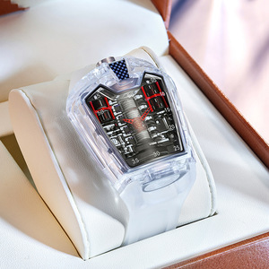 Montre de sport transparente pour homme 45 mm, verre minéral renforcé, bracelet en silicone, mouvement à quartz, élégance, usage quotidien, affaires, acrylique - Product Image 3