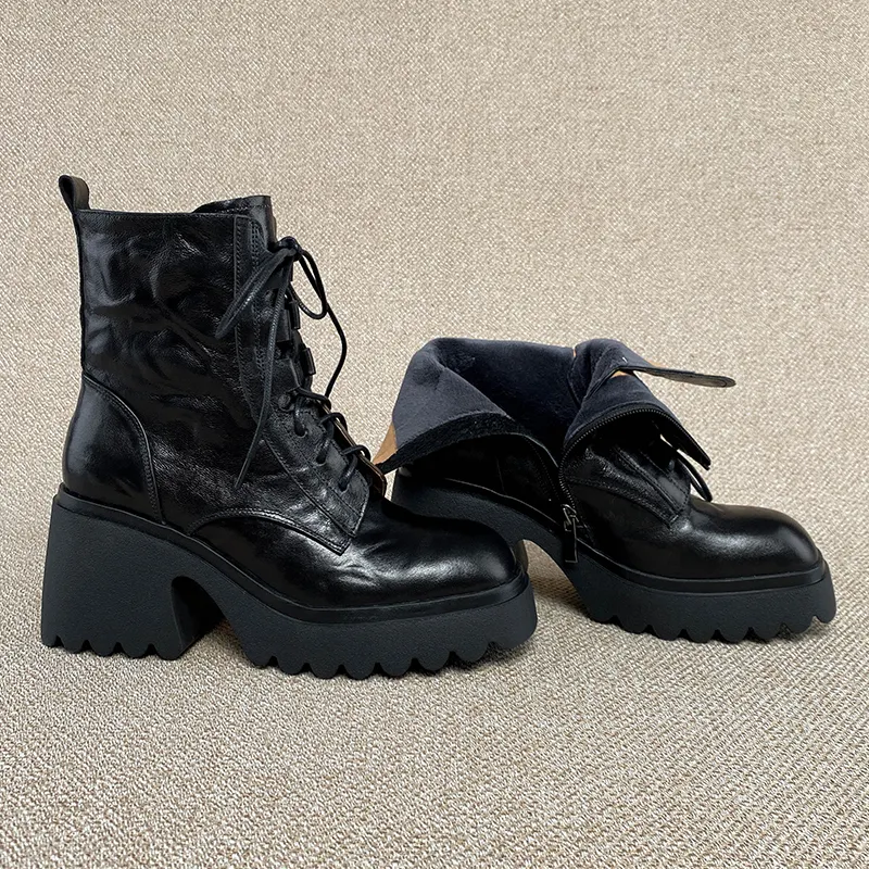 2024 fabrika P230 evren fabrika kalın taban tıknaz topuk çizmeler dekoratif ayakkabı bağı Zip-up serin çizmeler kadın için