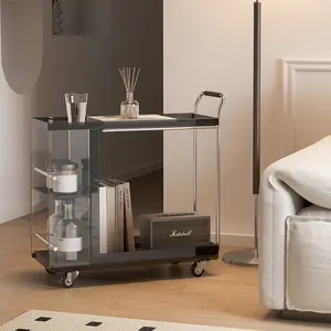 Minimalist With Wheels Small Household Movable Acrylic Coffee Table Shelves Snacks Cart Sofa
