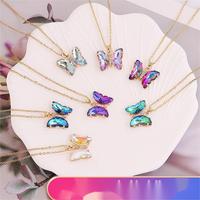 Mode tempérament alliage coloré cristal clavicule chaîne collier dégradé papillon pendentif collier pour les femmes