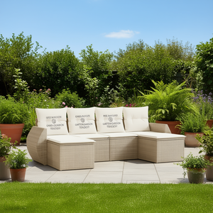 Ensemble de canapés modulaires de jardin en rotin beige, mobilier d'extérieur confortable au design contemporain - Product Image 2