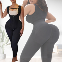 Faja colombiana moldeadora de cuerpo completo con control de abdomen y levantamiento de glúteos, tipo body de busto abierto, con cierre ajustable de corchetes y ojales