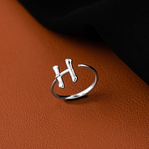 Bague initiale en argent sterling Bague initiale à bulles S925 Bague initiale personnalisée de style ouvert - Product Image 6