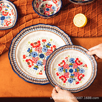Ensemble de vaisselle en céramique de carthame couleur miel grand bol à soupe de riz et de nouilles à double poignée pour les dîners