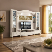 Meuble TV extensible moderne et minimaliste en bois blanc avec éclairage LED à couleur réglable, étagères, support au sol, pour salon, 65 pouces