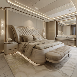 Modern Luxury King Size Bedroom <b>Bed</b> Set Wide Velvet Headboard with Reclining Wood Furniture for Villa or Room - Product Image 3