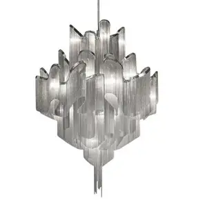 Lámpara colgante de cadena de aluminio y plata con borlas onduladas, proyecto de Hotel de lujo para iluminación moderna, pasillo, castillo y vestíbulo