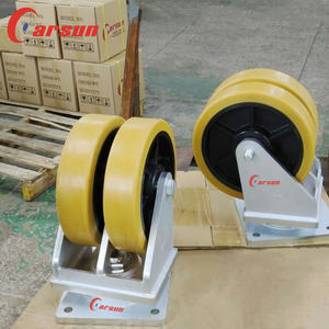 10T Extra Schwere Industrielle Schwenkrolle 16 Zoll Doppelrad-Festrollen Stahl-Eisenkern Polyurethan Kugellager Gelb - Product Image 5