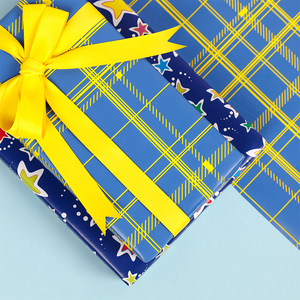 Alta calidad al por mayor 80g 43*300cm cumpleaños fluorescente azul y amarillo papel de embalaje papel de regalo - Product Image 6