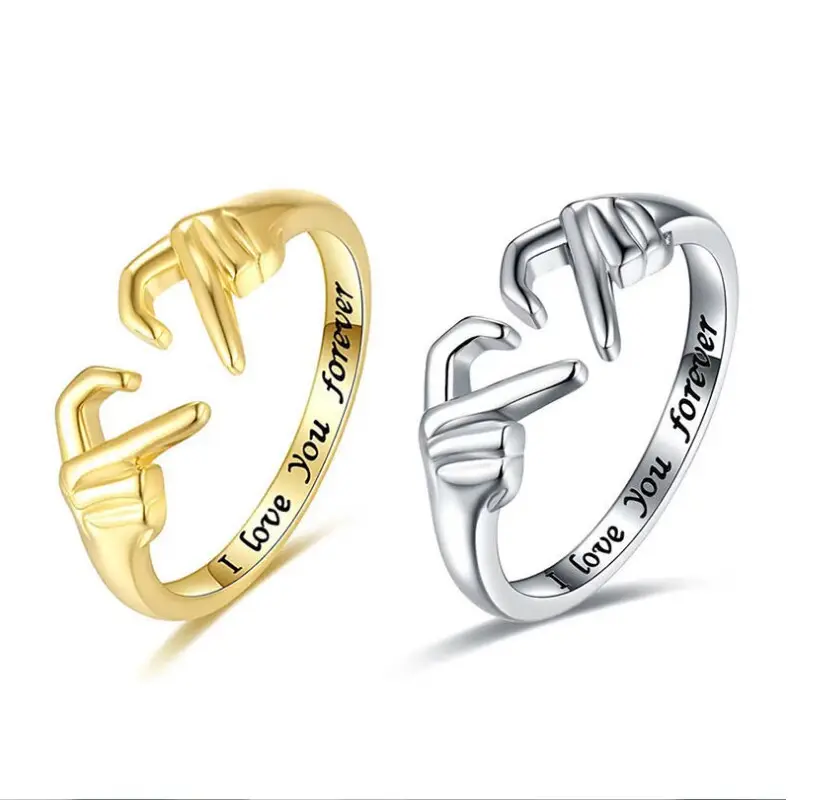 Platinum Plated Love You Forever Open Couple Ring Adjustable Friendship Promise Love Heart Jewelry Open Rings
