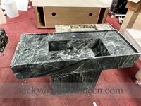 Table console moderne de luxe en marbre vert jade avec base cylindrique cannelée, table d'appoint en marbre, meuble console ovale pour hall d'entrée
