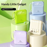 Batería Externa Portátil de Plástico de 20000 mAh con Carga Rápida de 10 W, Cuatro Cables Integrados y Logotipo Personalizable